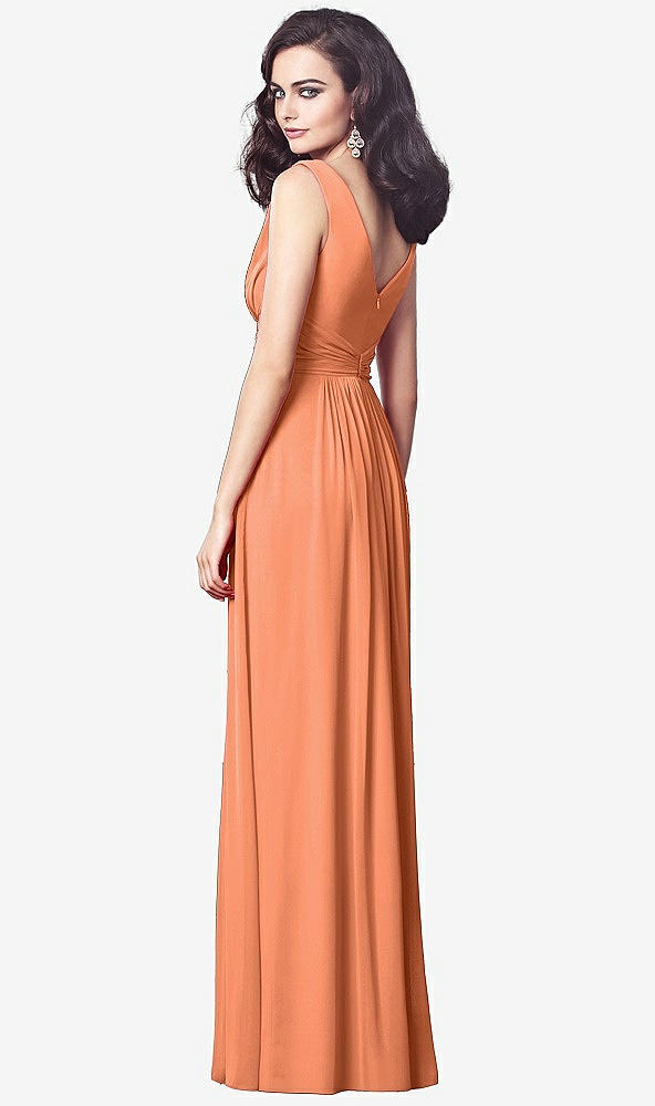 Back View - Sweet Melon Draped V-Neck Shirred Chiffon Maxi Dress