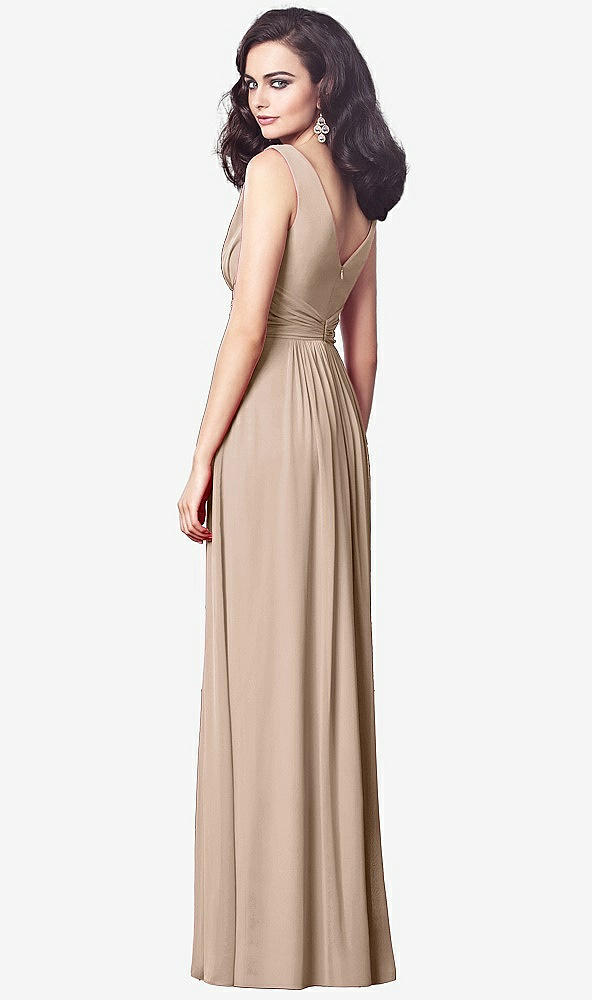 Back View - Topaz Draped V-Neck Shirred Chiffon Maxi Dress