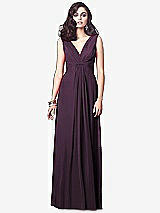 Front View Thumbnail - Aubergine Draped V-Neck Shirred Chiffon Maxi Dress