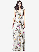 Front View Thumbnail - Butterfly Botanica Ivory Draped V-Neck Shirred Chiffon Maxi Dress