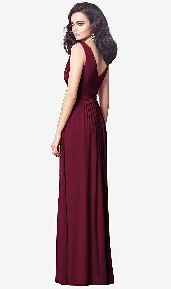 Back View - Cabernet Draped V-Neck Shirred Chiffon Maxi Dress