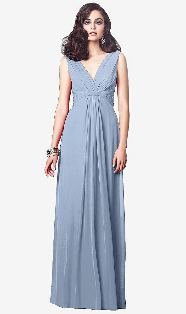 Front View - Cloudy Draped V-Neck Shirred Chiffon Maxi Dress