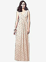 Front View Thumbnail - Coquette Floral Print Draped V-Neck Shirred Chiffon Maxi Dress