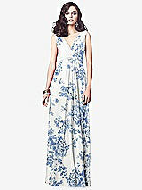 Front View Thumbnail - Cottage Rose Dusk Blue Draped V-Neck Shirred Chiffon Maxi Dress