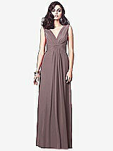 Front View Thumbnail - French Truffle Draped V-Neck Shirred Chiffon Maxi Dress