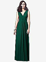 Front View Thumbnail - Hunter Green Draped V-Neck Shirred Chiffon Maxi Dress