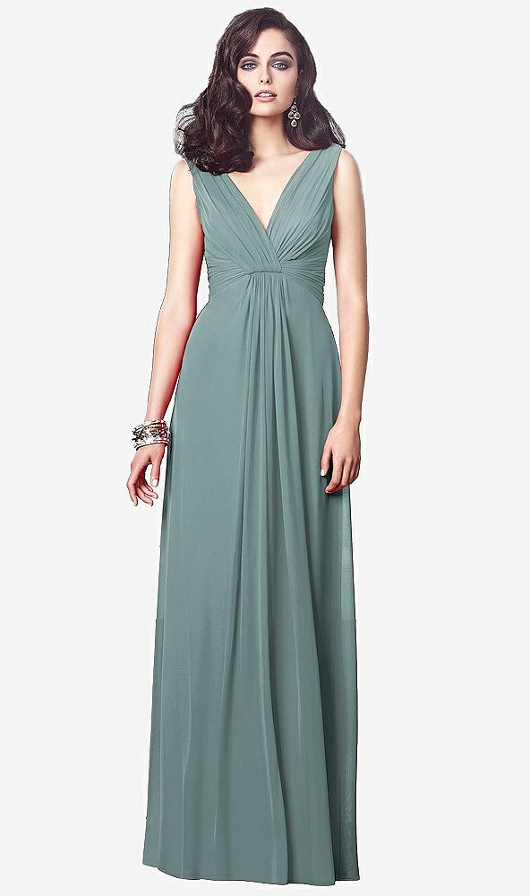 Front View - Icelandic Draped V-Neck Shirred Chiffon Maxi Dress