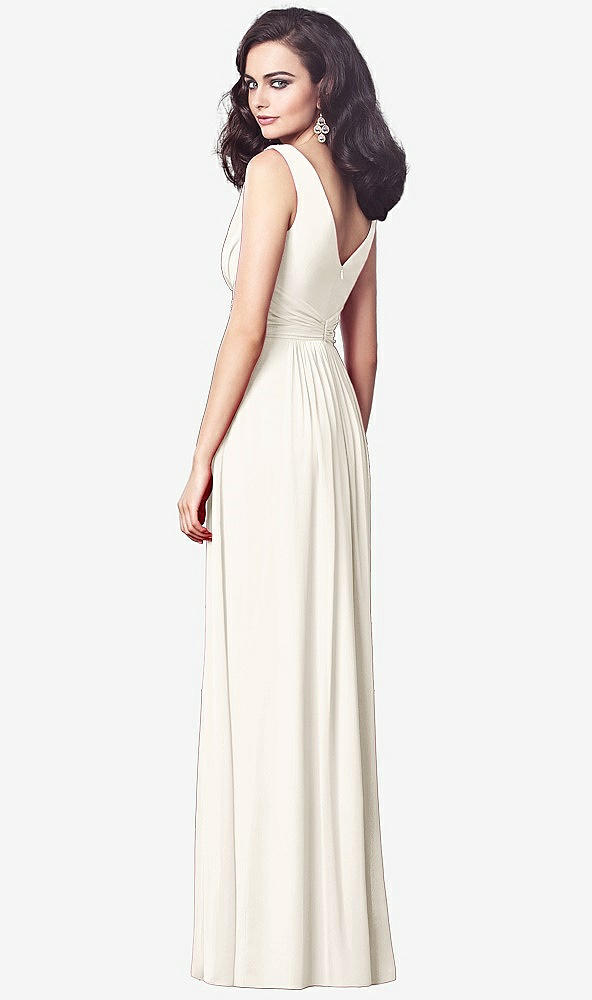 Back View - Ivory Draped V-Neck Shirred Chiffon Maxi Dress