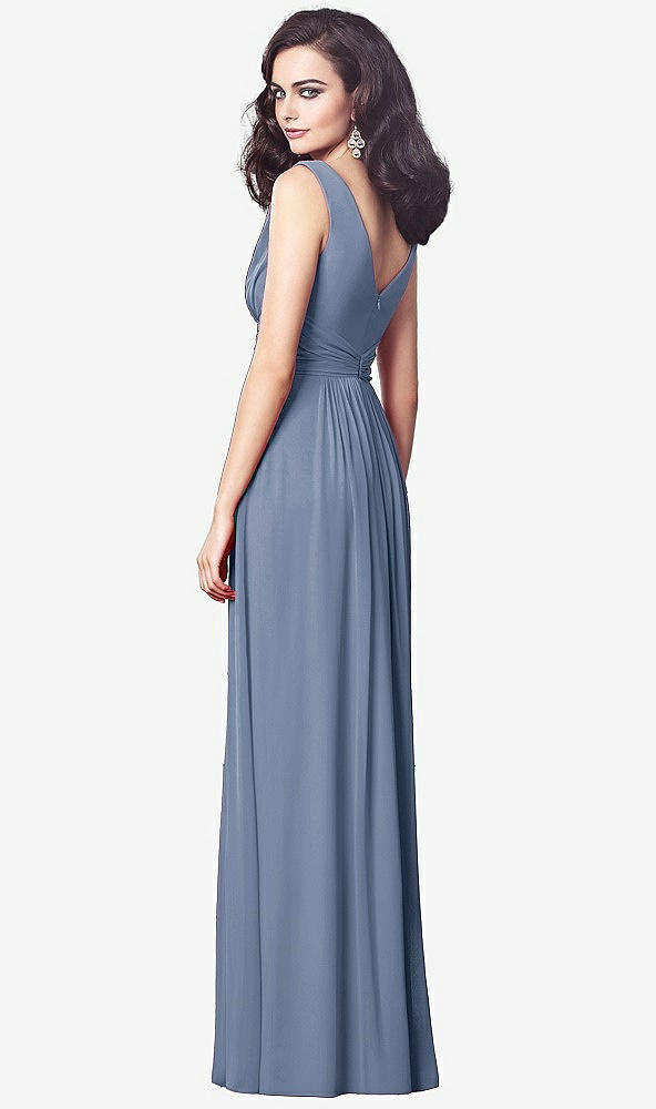 Back View - Larkspur Blue Draped V-Neck Shirred Chiffon Maxi Dress