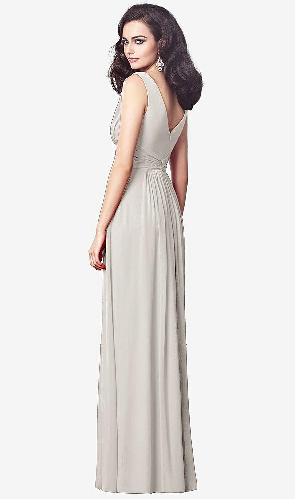 Back View - Oyster Draped V-Neck Shirred Chiffon Maxi Dress