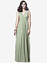 Front View Thumbnail - Sage Draped V-Neck Shirred Chiffon Maxi Dress