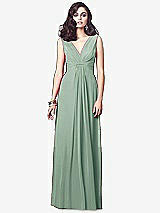 Front View Thumbnail - Seagrass Draped V-Neck Shirred Chiffon Maxi Dress