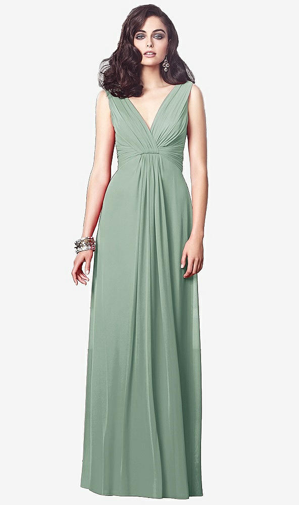 Front View - Seagrass Draped V-Neck Shirred Chiffon Maxi Dress