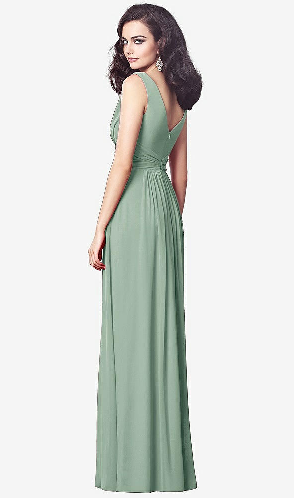 Back View - Seagrass Draped V-Neck Shirred Chiffon Maxi Dress