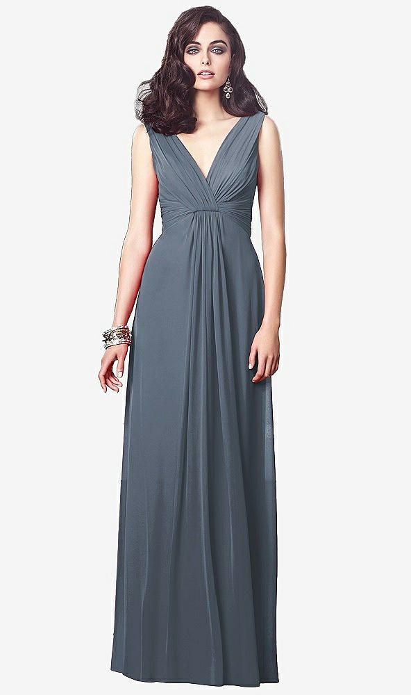 Front View - Silverstone Draped V-Neck Shirred Chiffon Maxi Dress