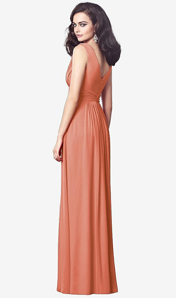 Back View - Terracotta Copper Draped V-Neck Shirred Chiffon Maxi Dress