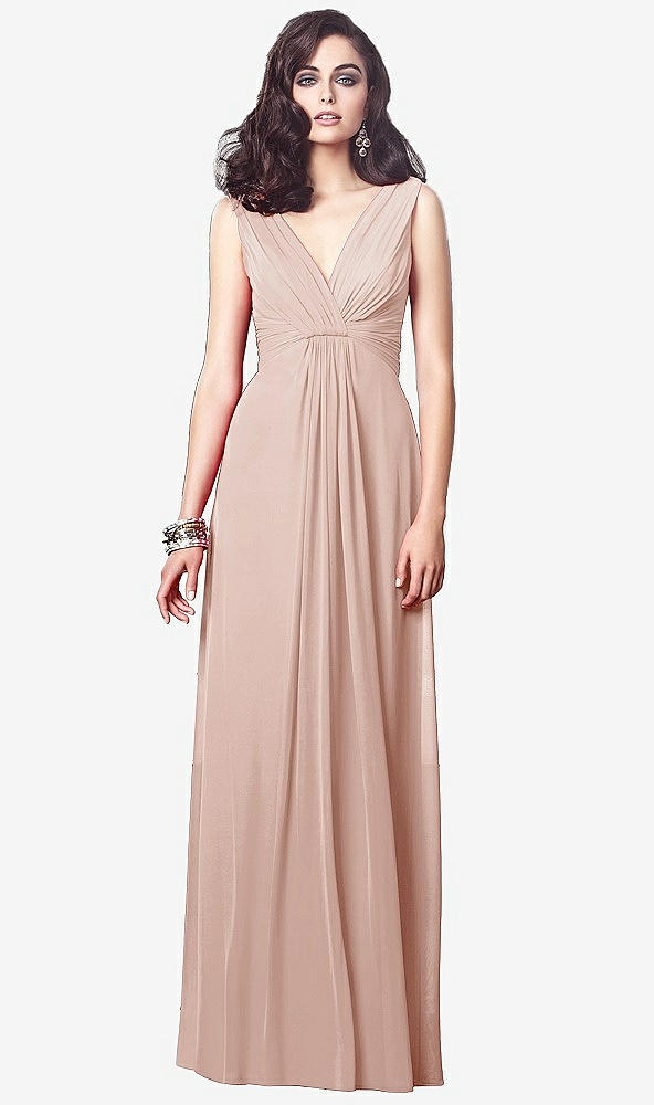 Front View - Toasted Sugar Draped V-Neck Shirred Chiffon Maxi Dress