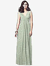 Front View Thumbnail - Vintage Primrose Sage Draped V-Neck Shirred Chiffon Maxi Dress