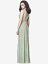 Rear View Thumbnail - Vintage Primrose Sage Draped V-Neck Shirred Chiffon Maxi Dress