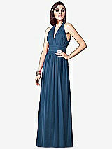 Front View Thumbnail - Dusk Blue Ruched Halter Open-Back Maxi Dress - Jada