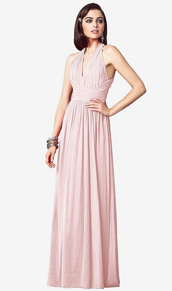 Front View - Ballet Pink Ruched Halter Open-Back Maxi Dress - Jada