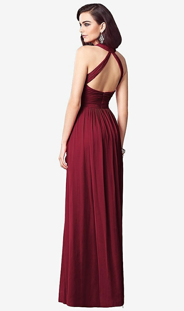 Back View - Burgundy Ruched Halter Open-Back Maxi Dress - Jada