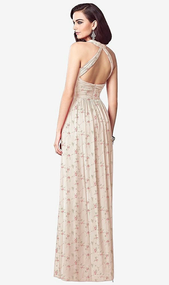 Back View - Coquette Floral Print Ruched Halter Open-Back Maxi Dress - Jada