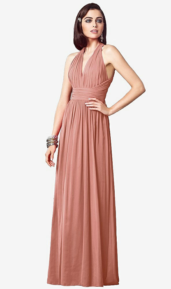 Front View - Desert Rose Ruched Halter Open-Back Maxi Dress - Jada