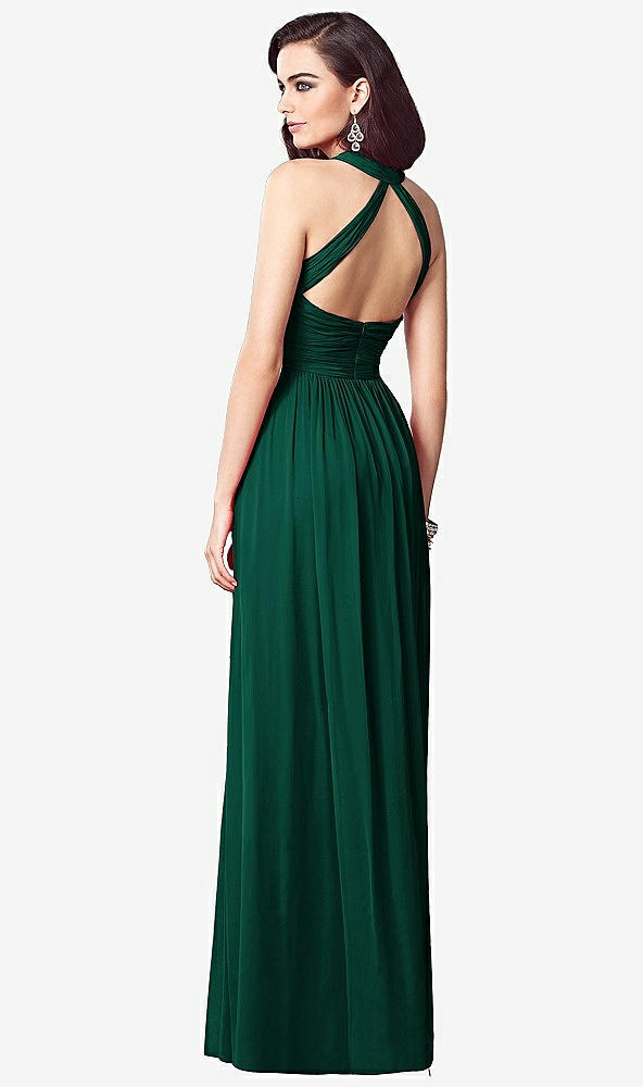 Back View - Hunter Green Ruched Halter Open-Back Maxi Dress - Jada