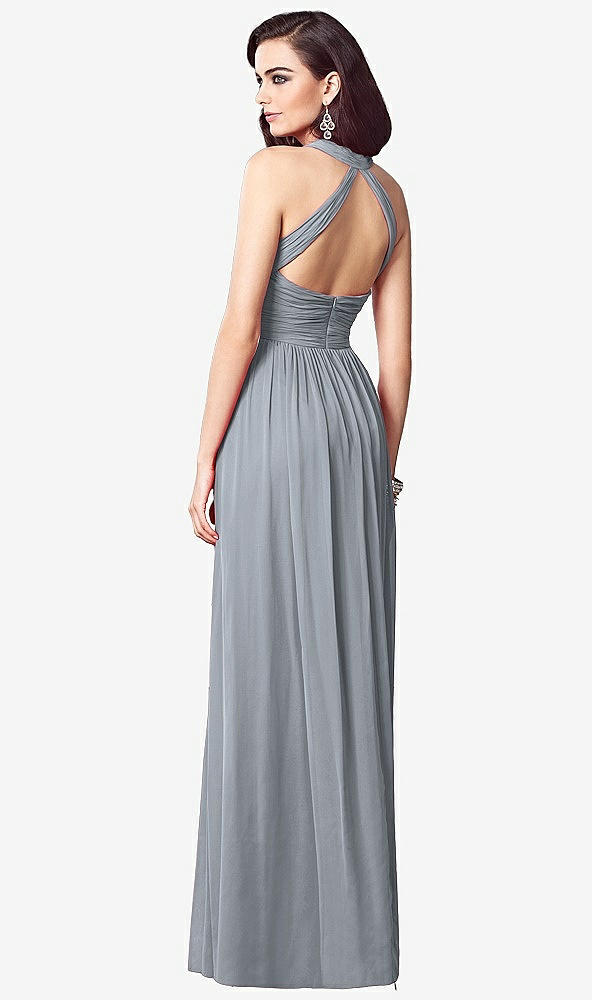 Back View - Platinum Ruched Halter Open-Back Maxi Dress - Jada