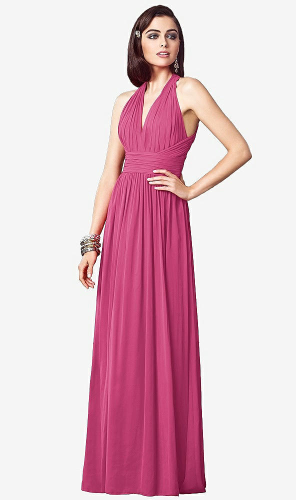 Front View - Tea Rose Ruched Halter Open-Back Maxi Dress - Jada