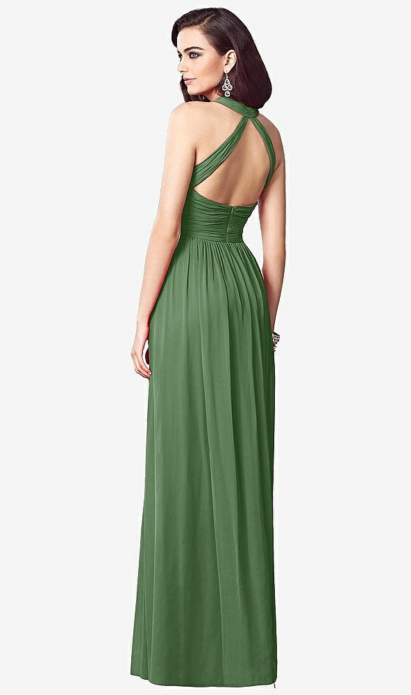 Back View - Vineyard Green Ruched Halter Open-Back Maxi Dress - Jada