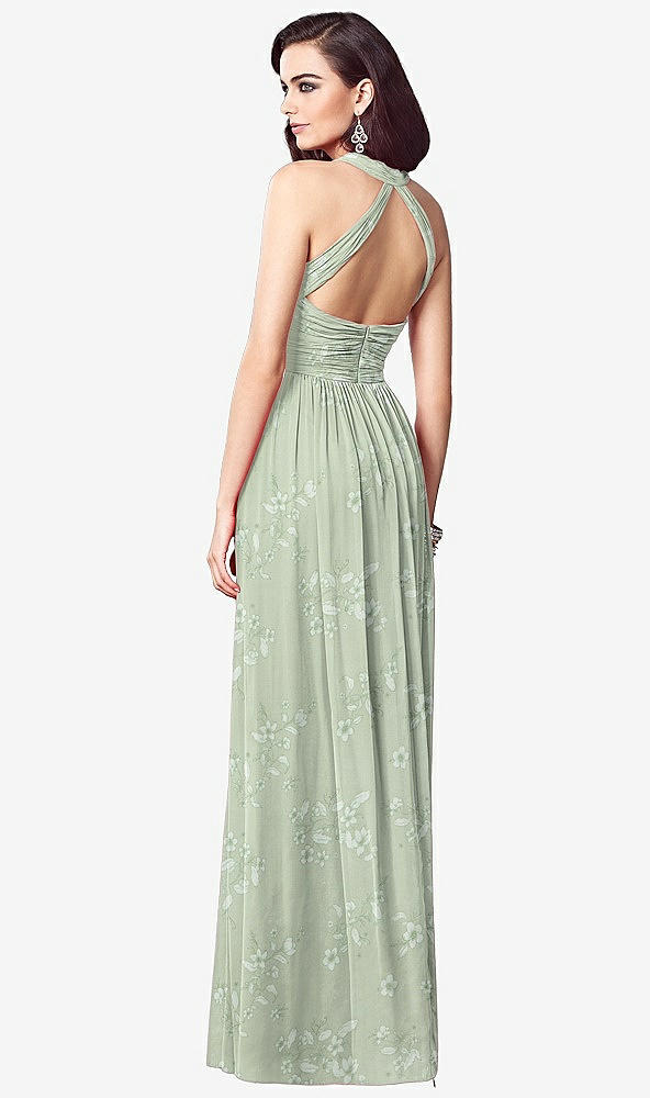 Back View - Vintage Primrose Sage Ruched Halter Open-Back Maxi Dress - Jada