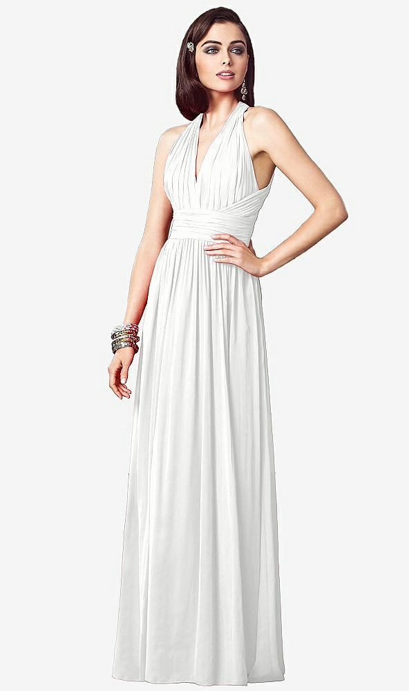 Front View - White Ruched Halter Open-Back Maxi Dress - Jada