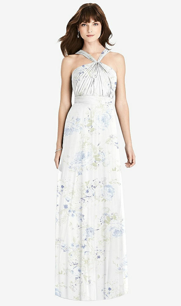 Front View - Bleu Garden Twist Halter Chiffon Maxi Dress - James