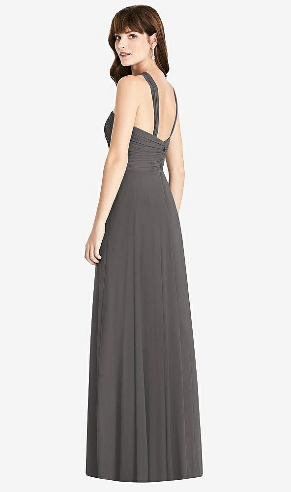 Back View - Caviar Gray Twist Halter Chiffon Maxi Dress - James