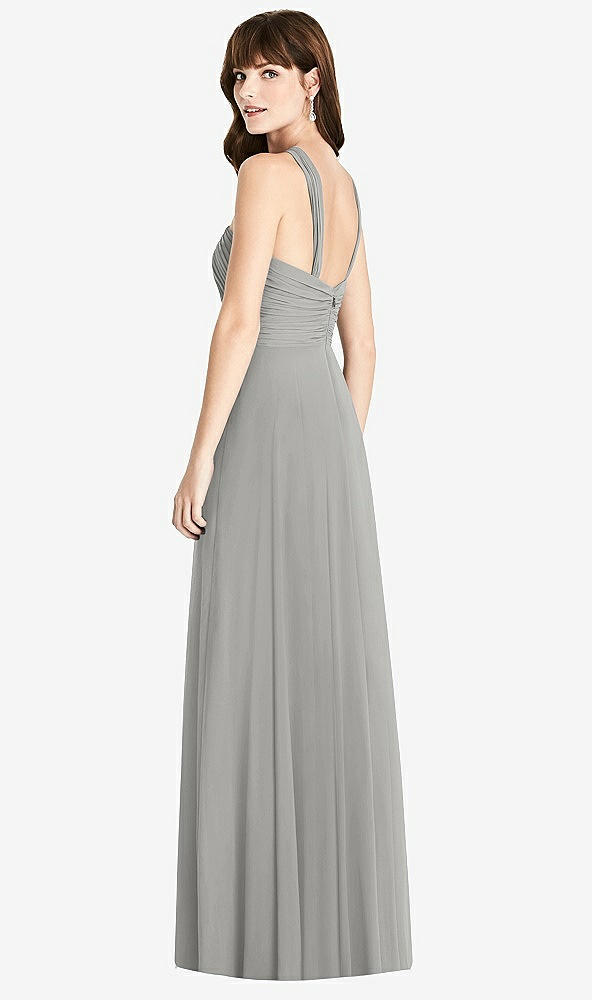 Back View - Chelsea Gray Twist Halter Chiffon Maxi Dress - James