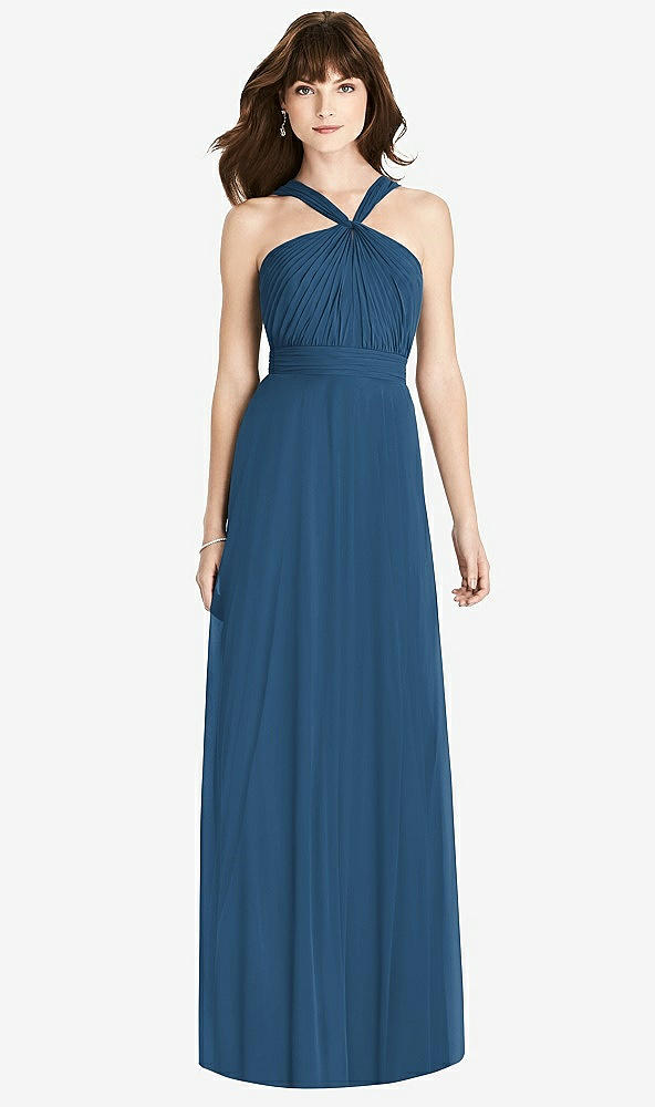 Front View - Dusk Blue Twist Halter Chiffon Maxi Dress - James