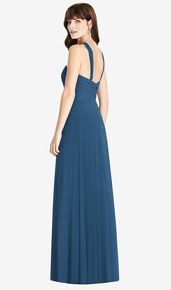 Back View - Dusk Blue Twist Halter Chiffon Maxi Dress - James