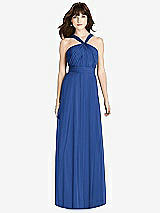 Front View Thumbnail - Classic Blue Twist Halter Chiffon Maxi Dress - James