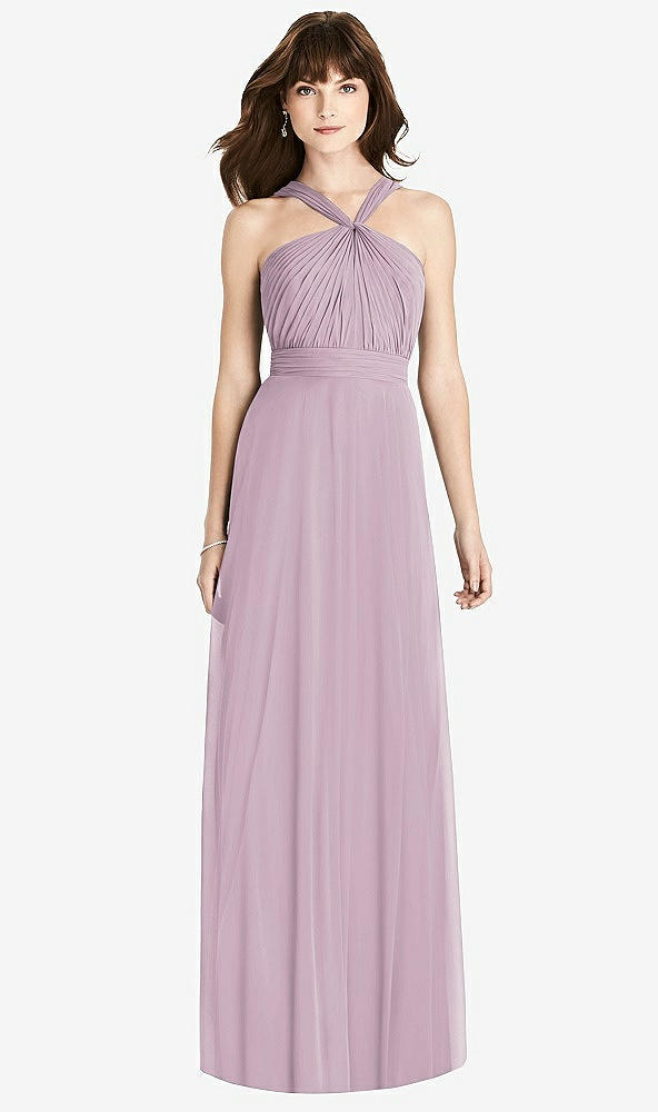 Front View - Suede Rose Twist Halter Chiffon Maxi Dress - James