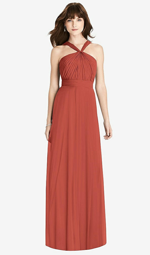 Front View - Amber Sunset Twist Halter Chiffon Maxi Dress - James