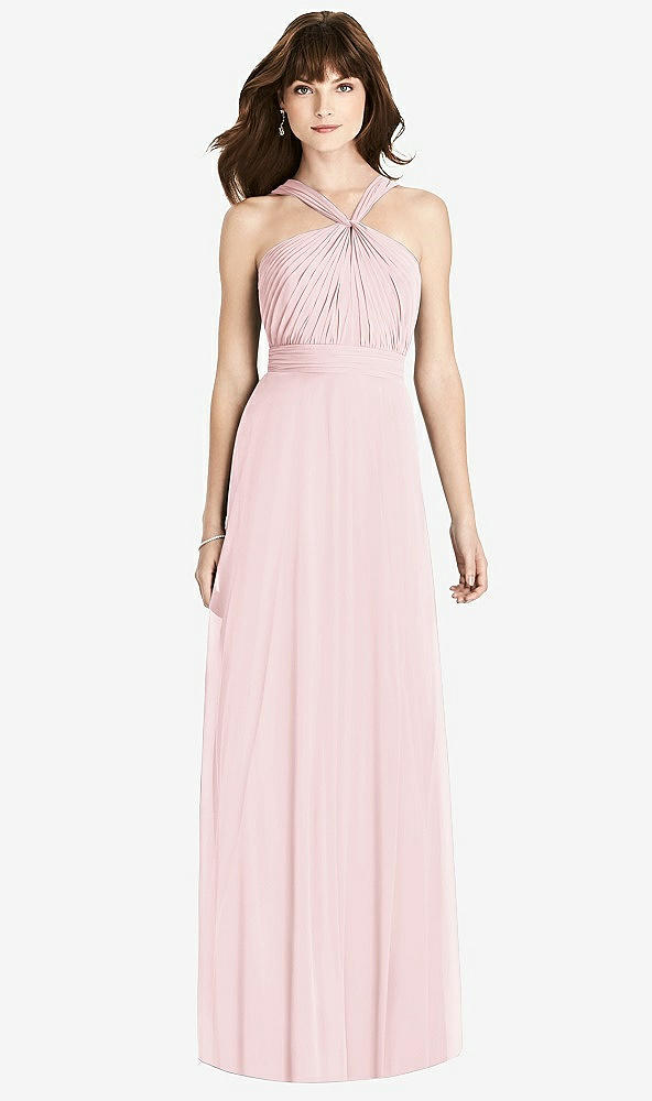 Front View - Ballet Pink Twist Halter Chiffon Maxi Dress - James