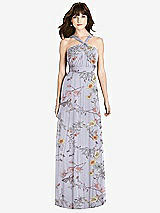 Front View Thumbnail - Butterfly Botanica Silver Dove Twist Halter Chiffon Maxi Dress - James