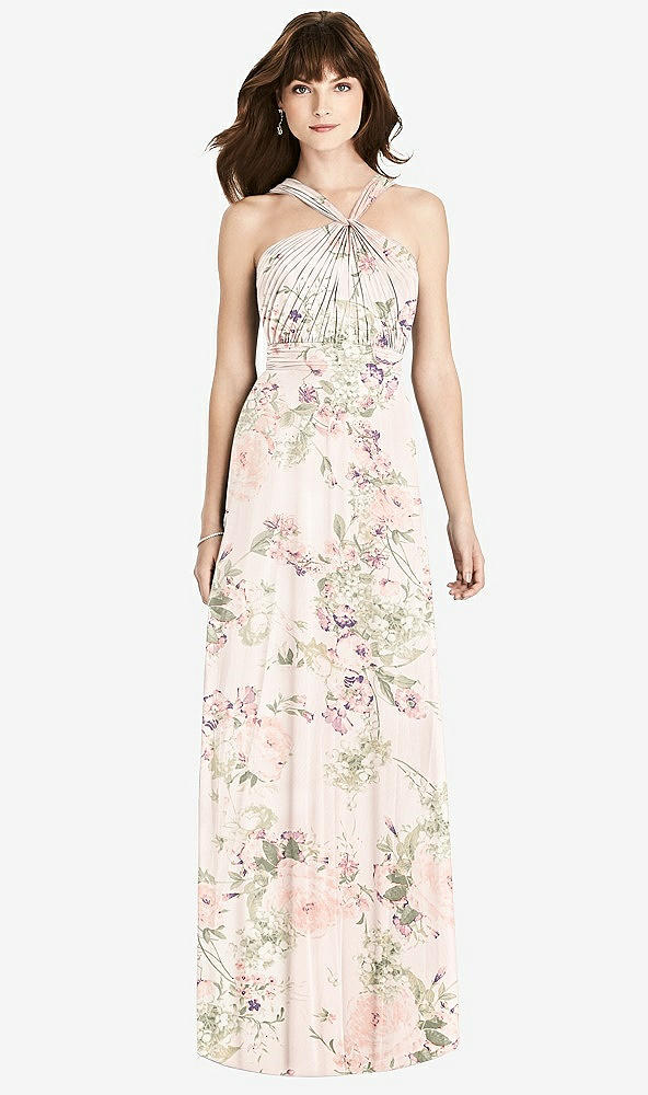 Front View - Blush Garden Twist Halter Chiffon Maxi Dress - James