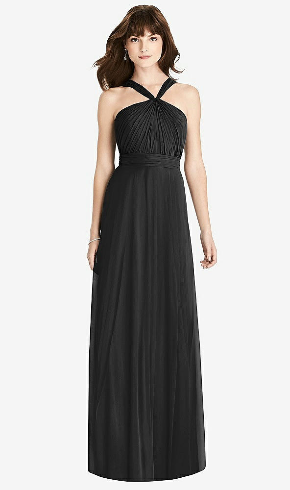 Front View - Black Twist Halter Chiffon Maxi Dress - James