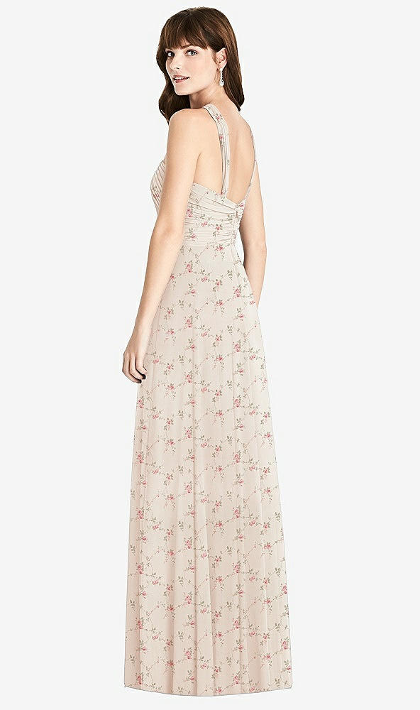 Back View - Coquette Floral Print Twist Halter Chiffon Maxi Dress - James