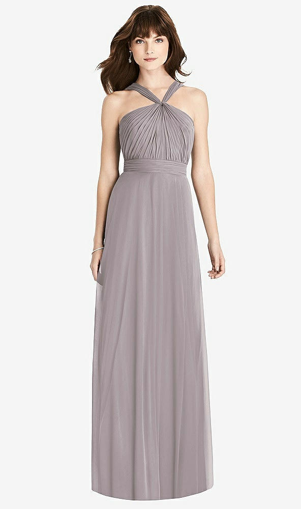 Front View - Cashmere Gray Twist Halter Chiffon Maxi Dress - James