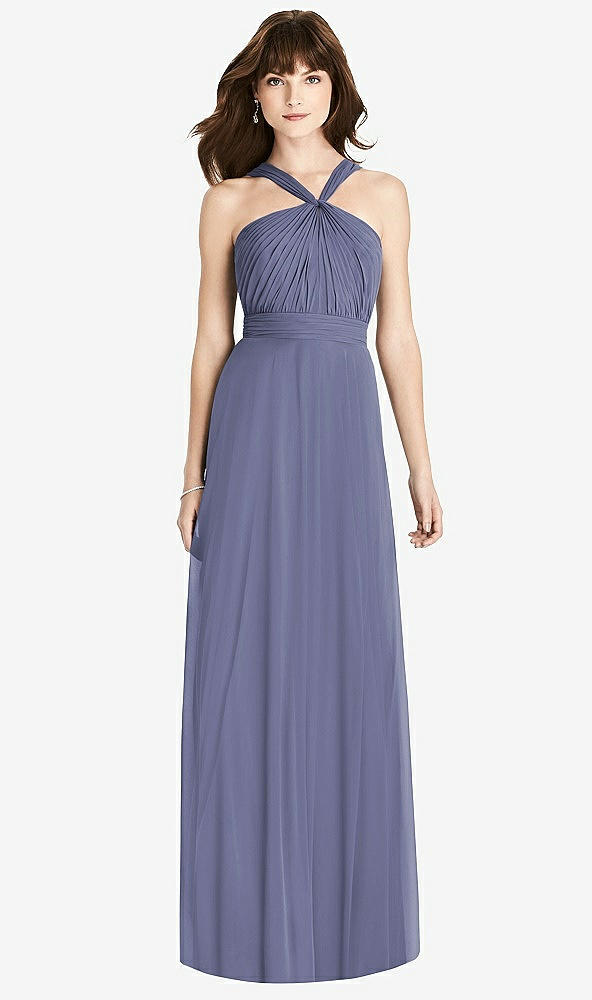 Front View - French Blue Twist Halter Chiffon Maxi Dress - James