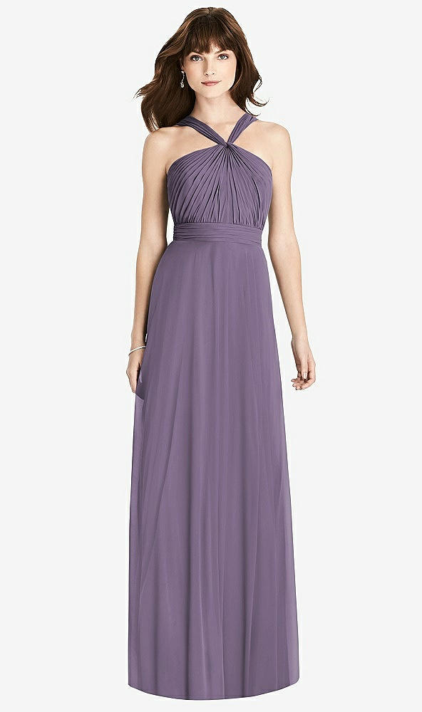 Front View - Lavender Twist Halter Chiffon Maxi Dress - James